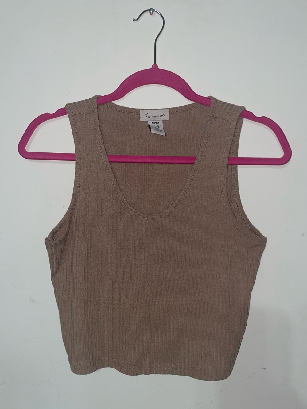 if it were me Brown Ribbed Scoop Neck Tank